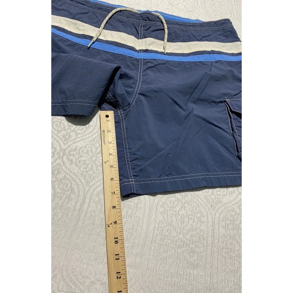 Chaps Mens Swim Trunks XL Navy‎ Blue Striped Cargo Pocket Nylon Board Shorts